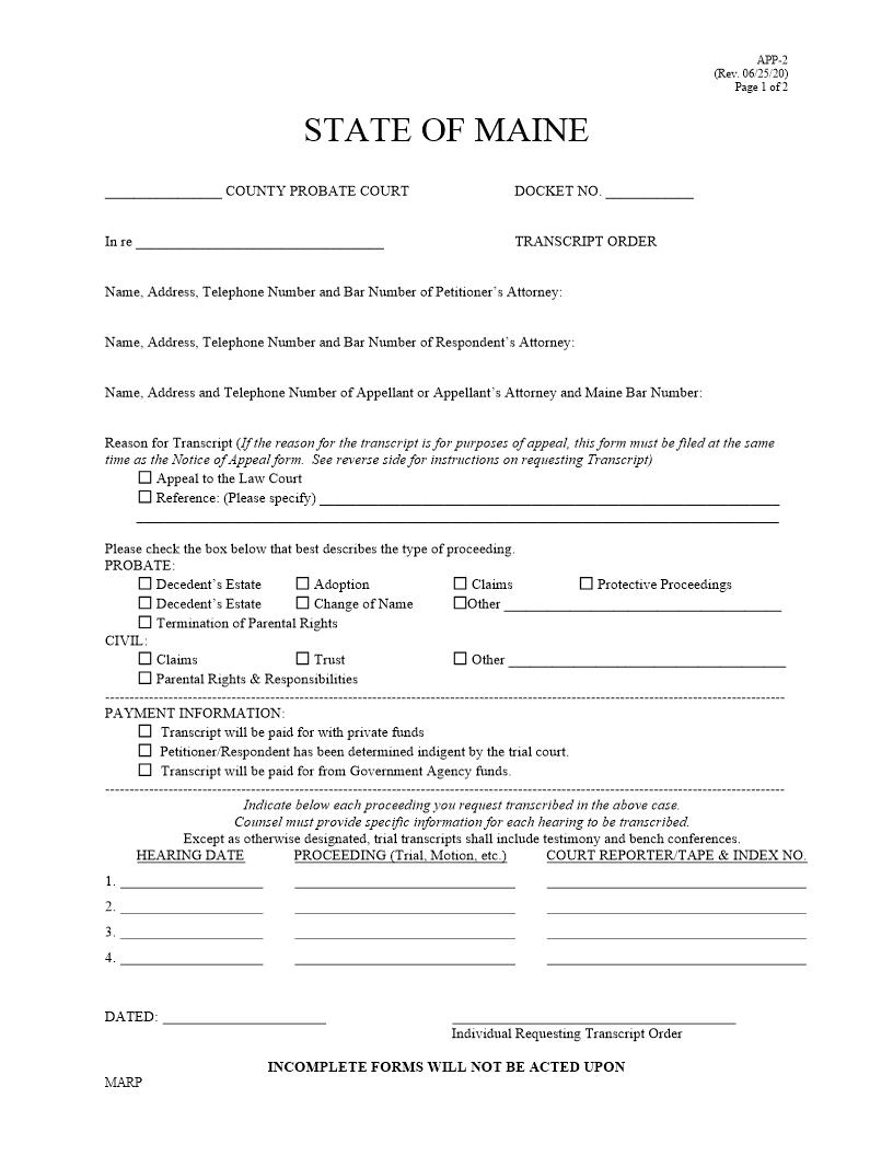 Transcript Order {APP-2} | Pdf Fpdf Docx | Maine