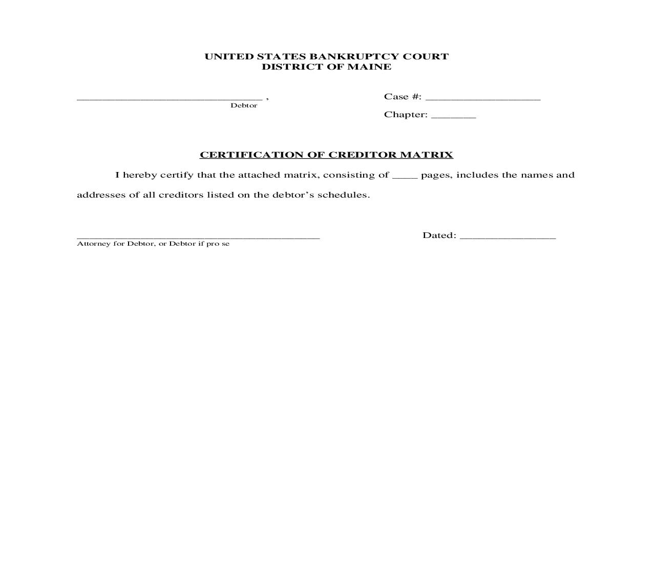 Certification Of Creditor Matrix | Pdf Fpdf Doc Docx | Maine
