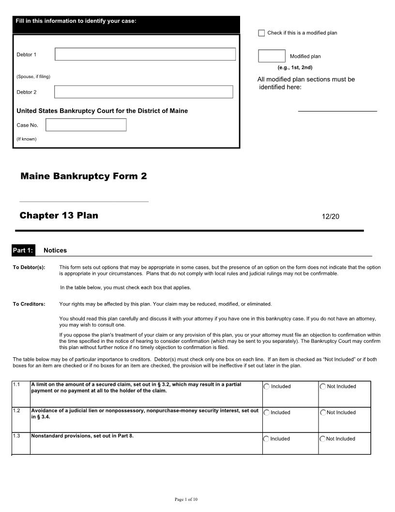 Chapter 13 Plan | Pdf Fpdf Doc Docx | Maine
