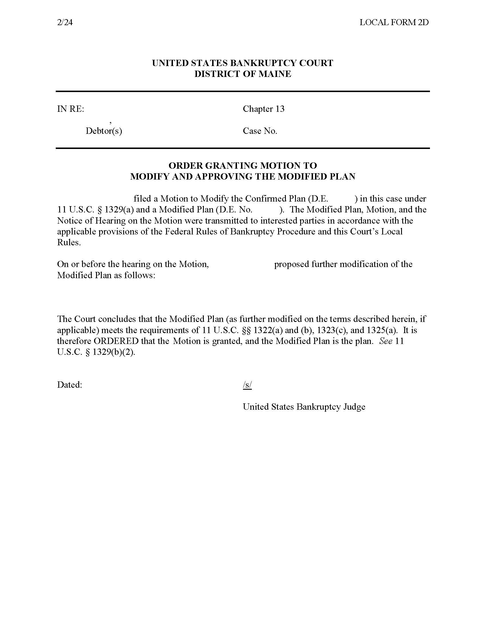 Order Granting Motion To Modify And Approving The Modified Plan | Pdf Fpdf Docx | Maine