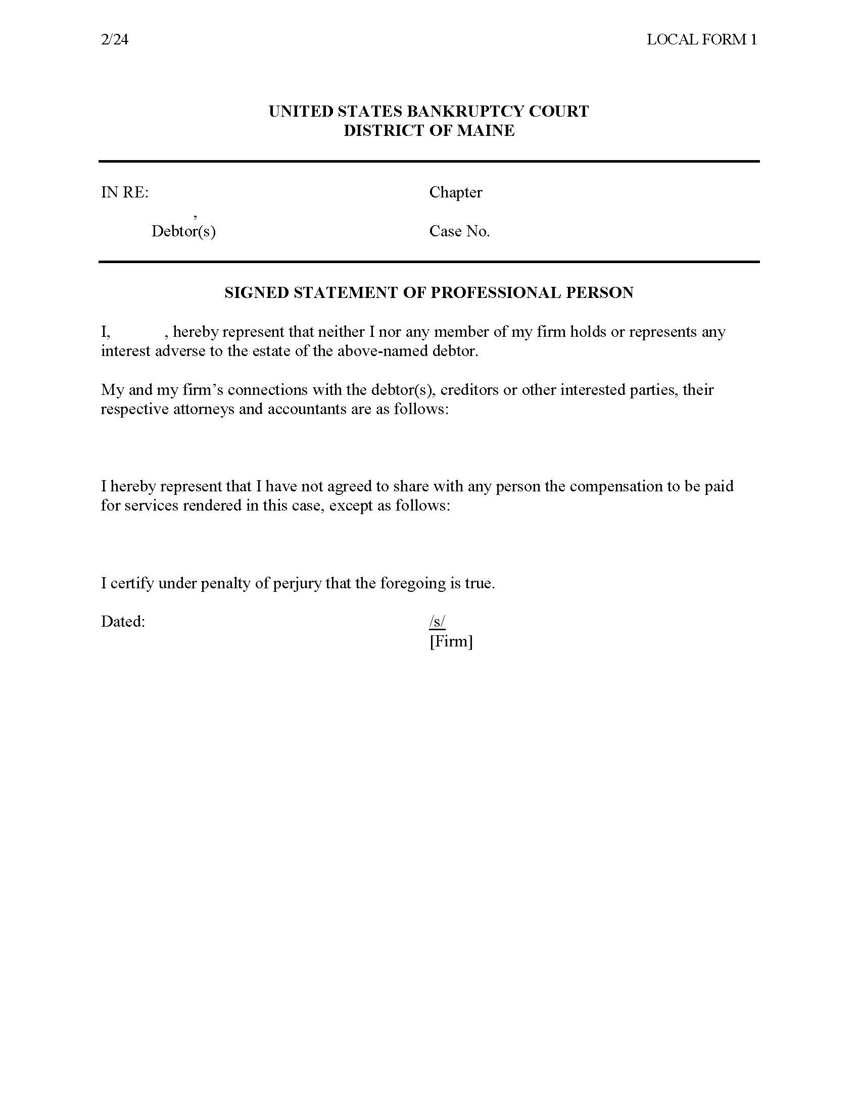 Signed Statement Of Professional Person | Pdf Fpdf Doc Docx | Maine