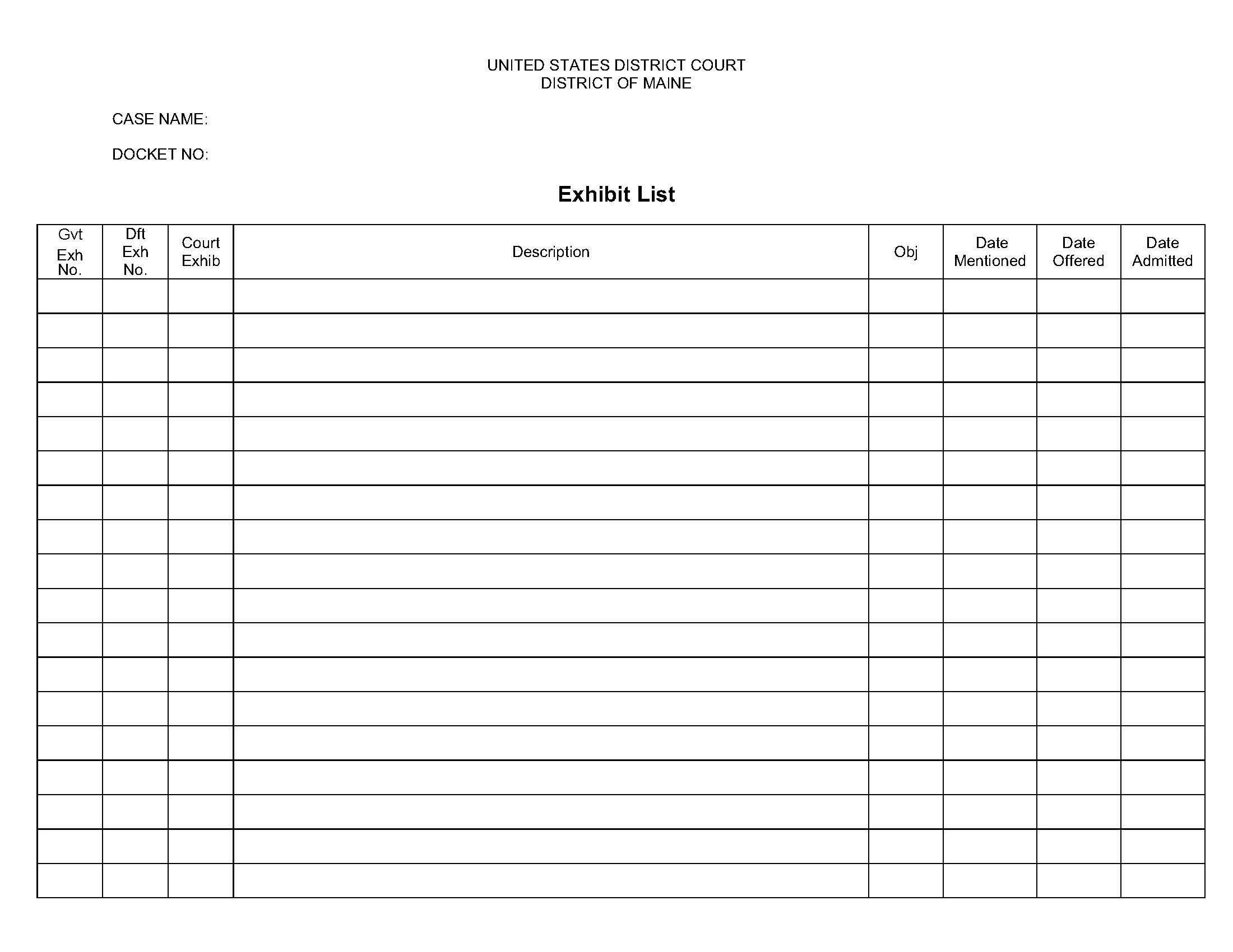Exhibit List | Pdf Fpdf Doc Docx | Maine