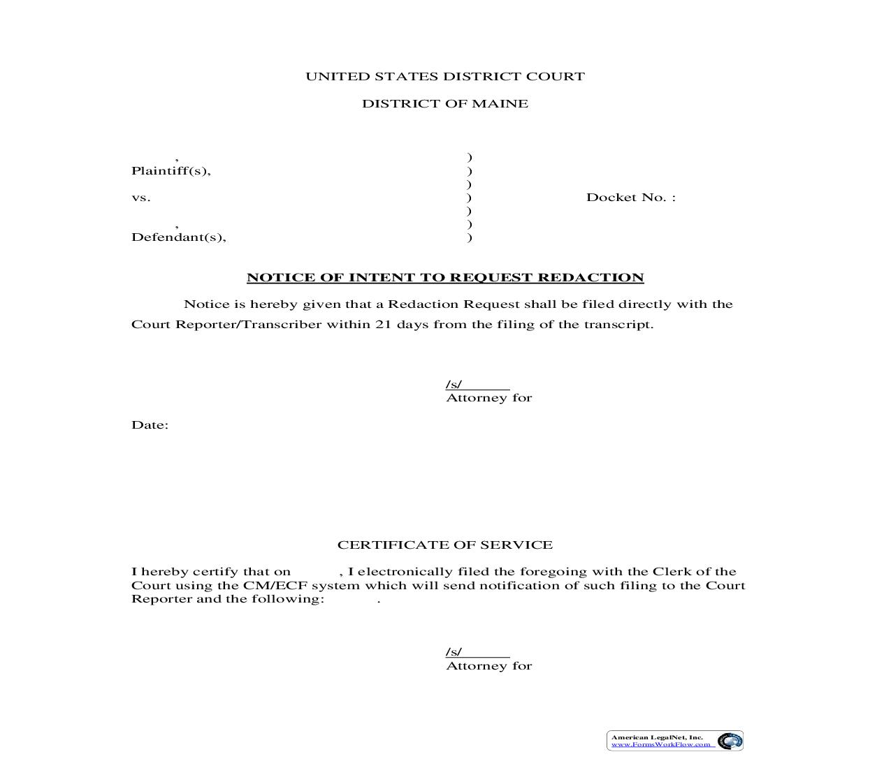 Notice Of Intent To Request Redaction | Pdf Fpdf Doc Docx | Maine