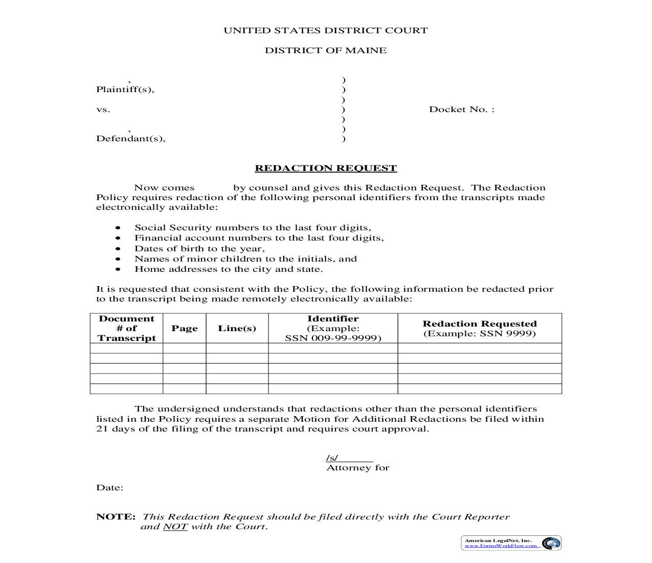 Redaction Request | Pdf Fpdf Doc Docx | Maine