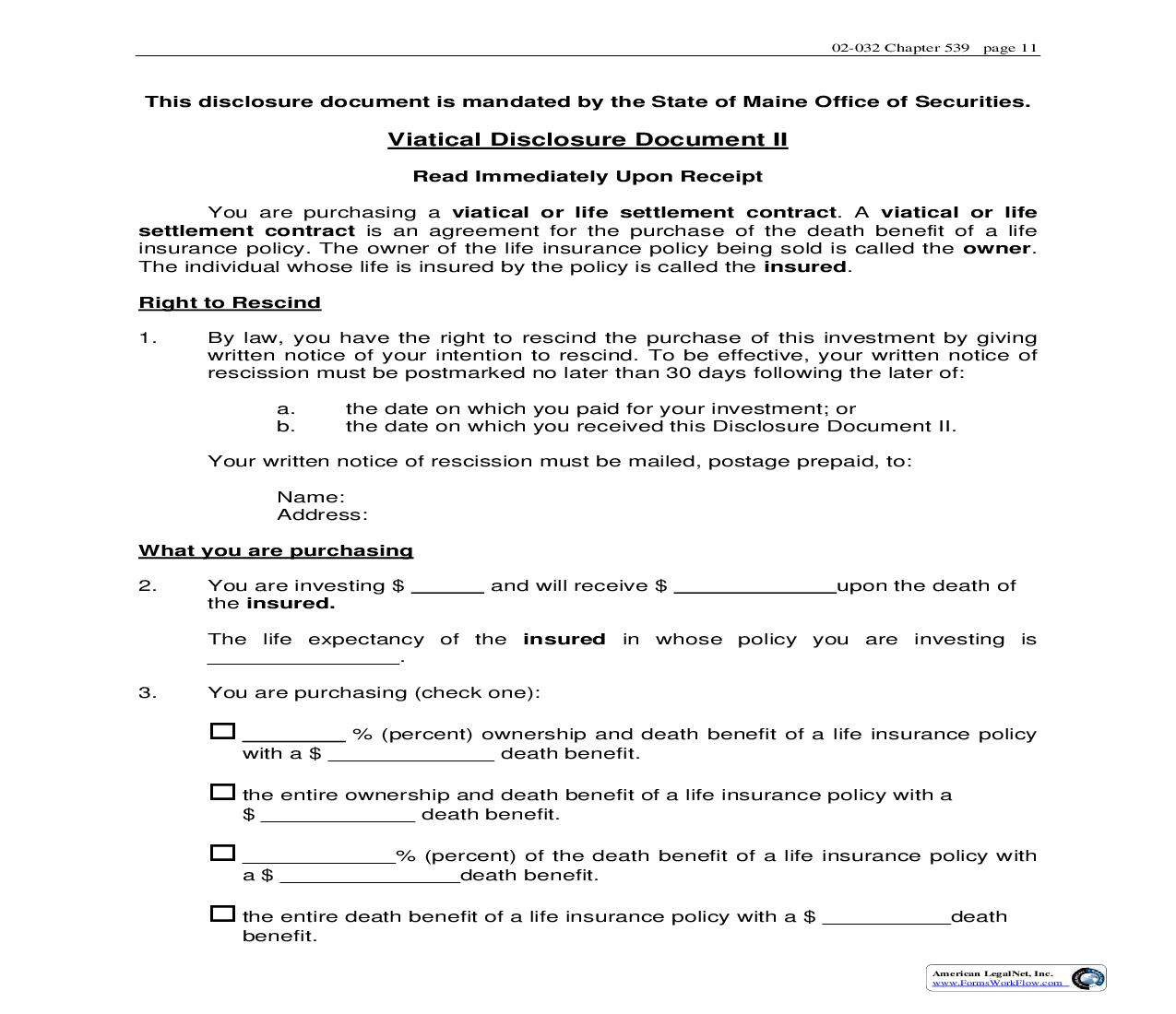 Viatical Disclosure Document II {VIATII} | Pdf Fpdf Doc Docx | Maine