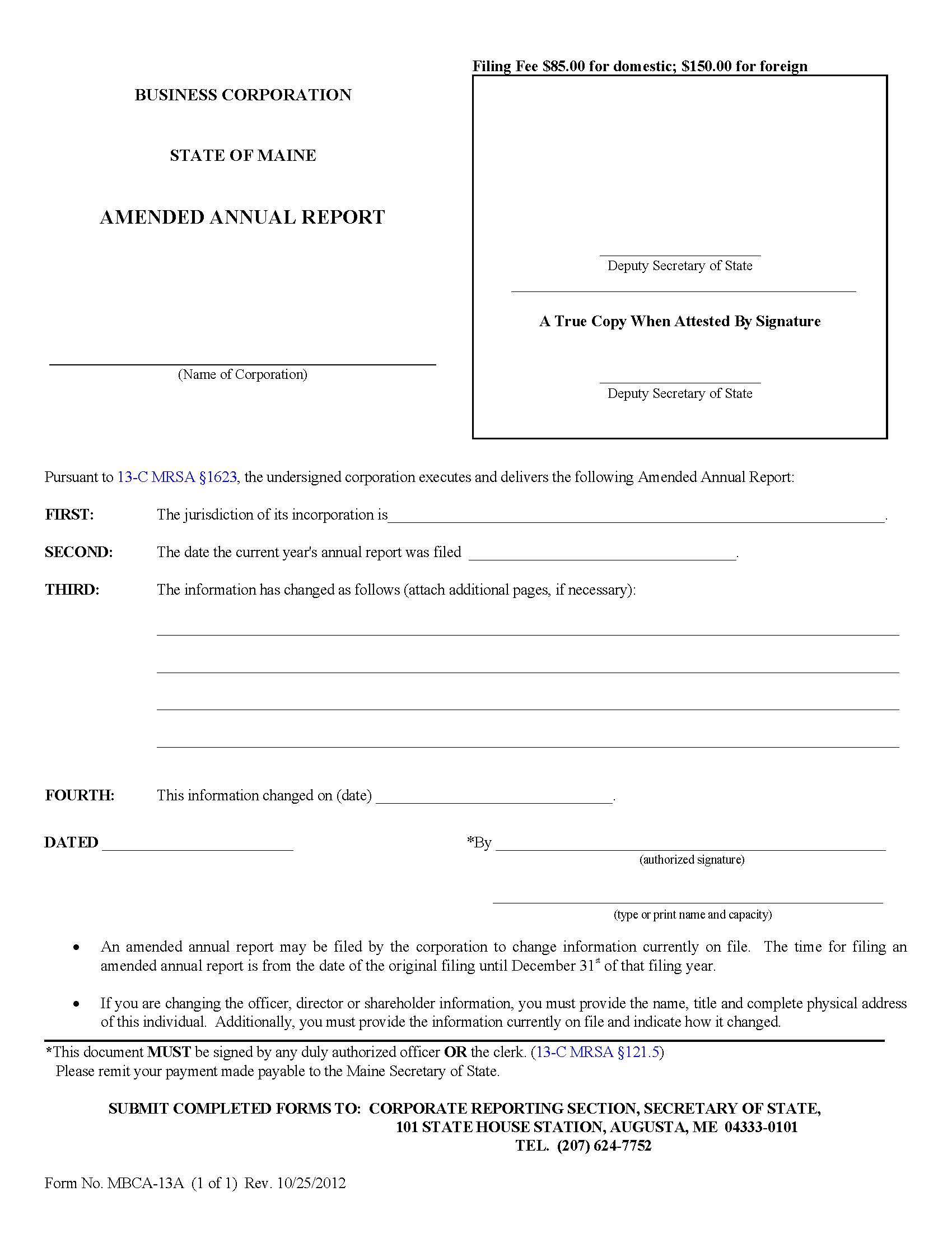 Amended Annual Report {MBCA-13A} | Pdf Fpdf Doc Docx | Maine