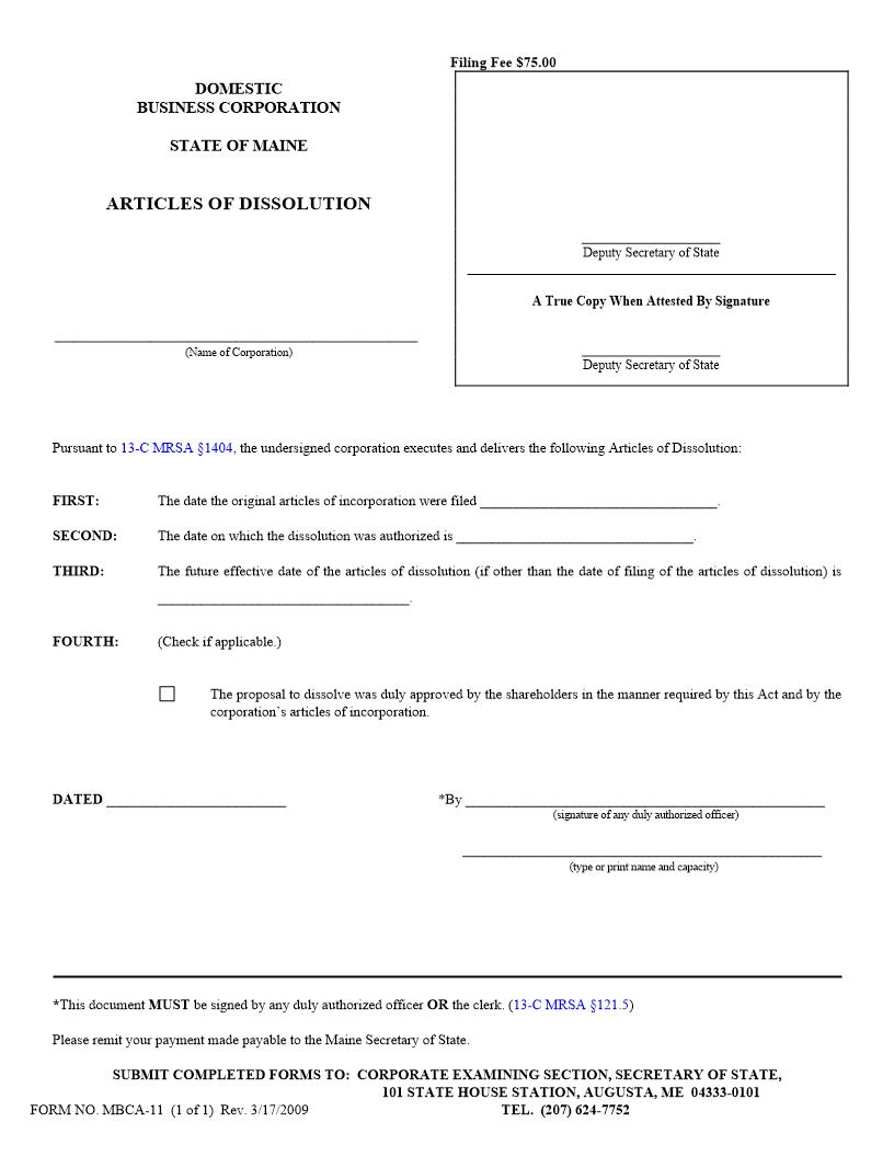 Articles Of Dissolution {MBCA-11} | Pdf Fpdf Doc Docx | Maine
