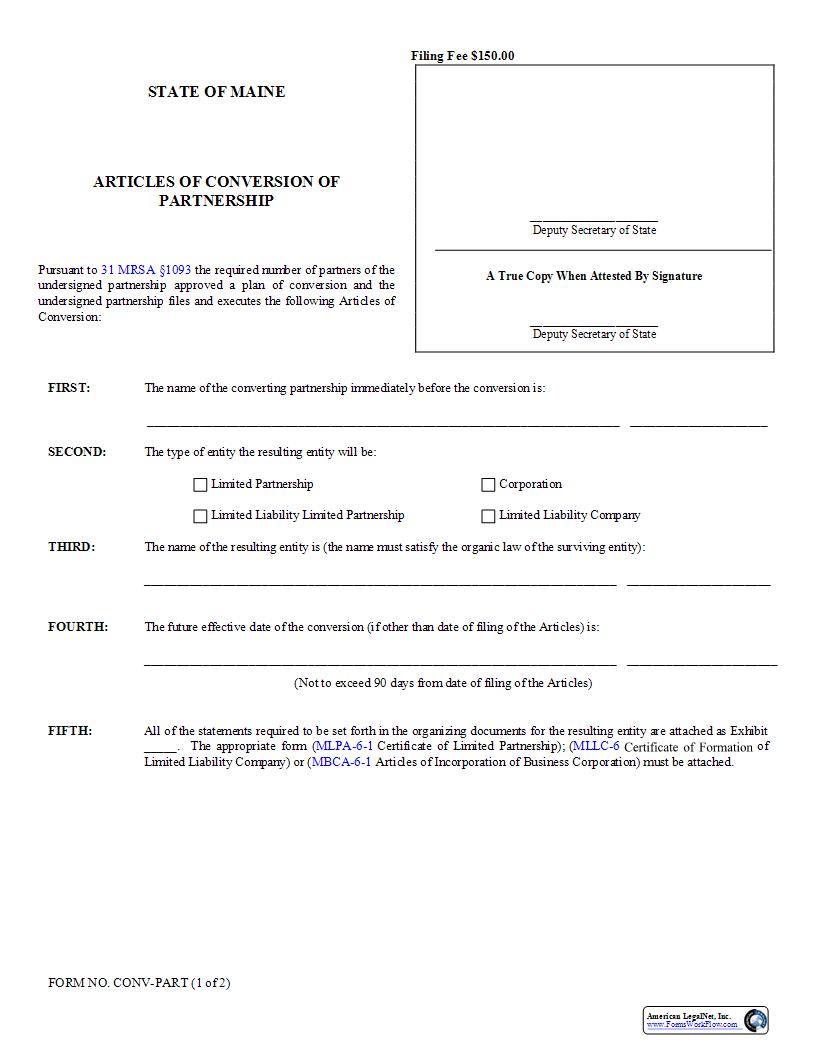 Articles Of Conversion Of Partnership {CONV-PART} |  | Maine
