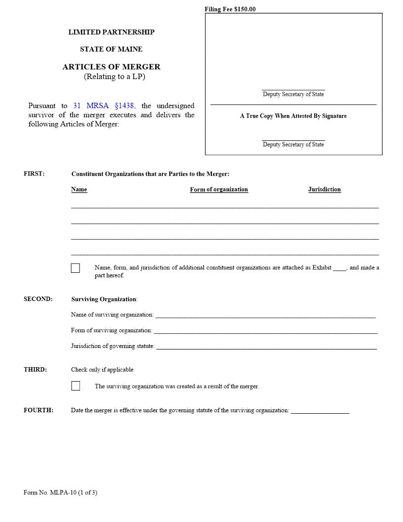 Articles Of Merger {MLPA-10} | Pdf Fpdf Doc Docx | Maine