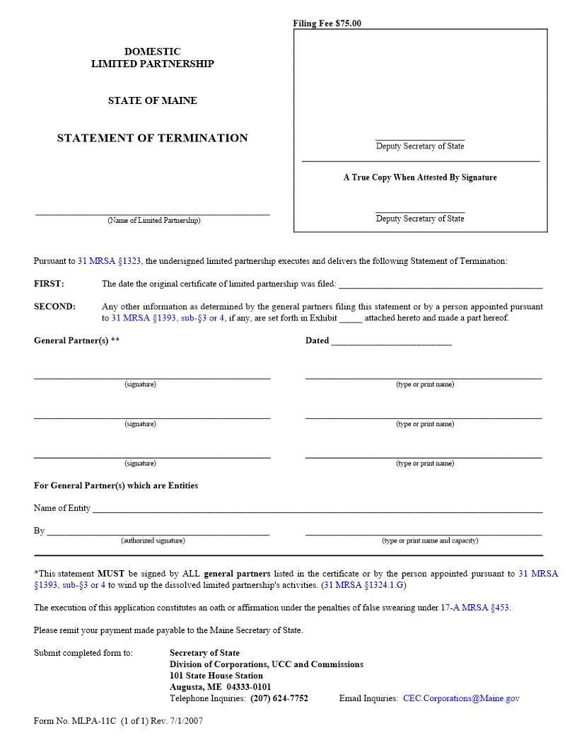 Statement Of Termination {MLPA-11C} | Pdf Fpdf Doc Docx | Maine