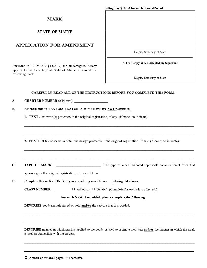 Application For Amendment {MARK-3} | Pdf Fpdf Doc Docx | Maine