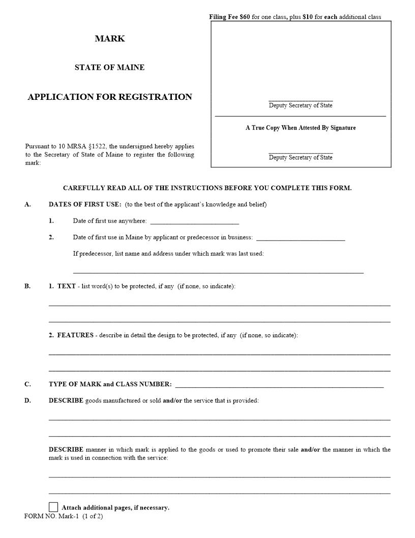 Application For Registration {MARK-1} | Pdf Fpdf Docx | Maine