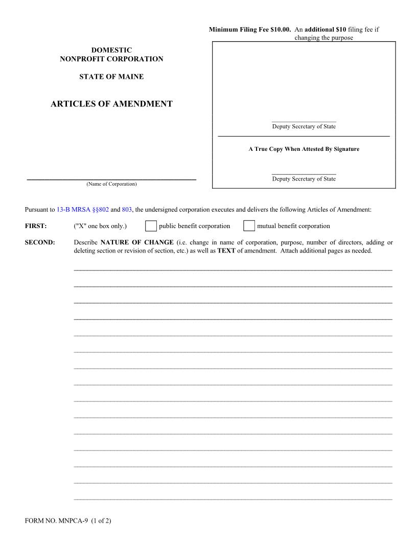 Articles Of Amendment {MNPCA-9} | Pdf Fpdf Doc Docx | Maine
