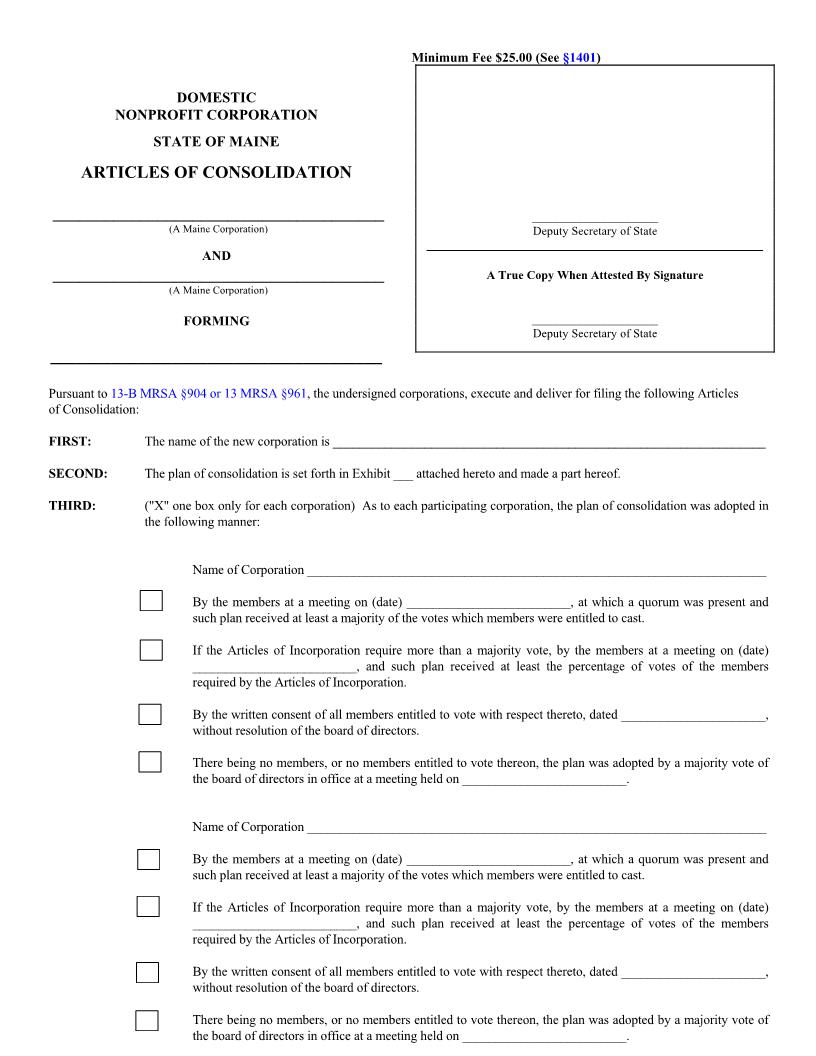 Articles Of Consolidation {MNPCA-10A} | Pdf Fpdf Doc Docx | Maine