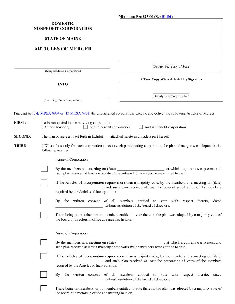 Articles Of Merger {MNPCA-10} | Pdf Fpdf Doc Docx | Maine