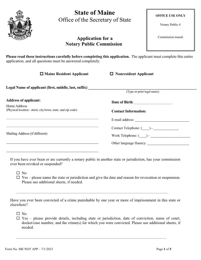 Application For A Notary Public Commission | Pdf Fpdf Docx | Maine