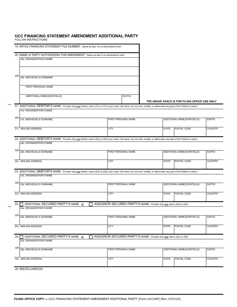 UCC Financing Statement Amendment Additional Party {UCC3AP} | Pdf Fpdf Doc Docx | Maine