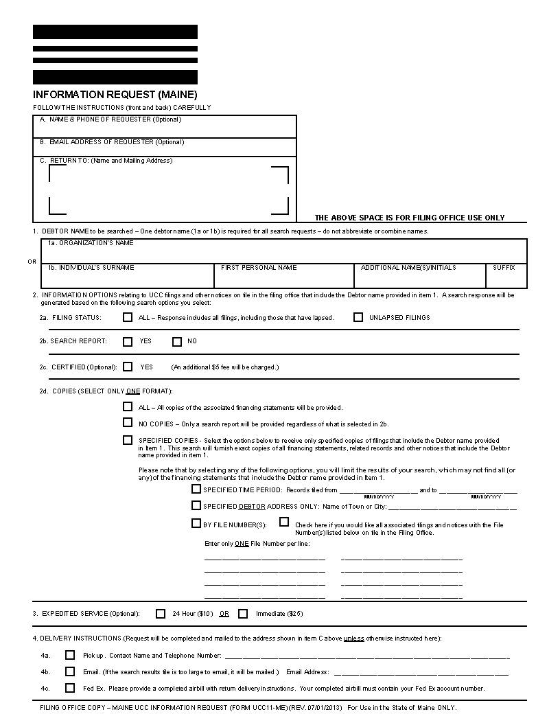 UCC Information Request (Maine) {UCC-11} | Pdf Fpdf Doc Docx | Maine