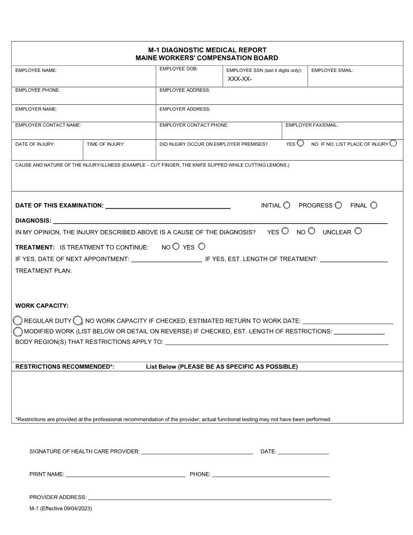 Diagnostic Medical Report {M-1} | Pdf Fpdf Docx | Maine