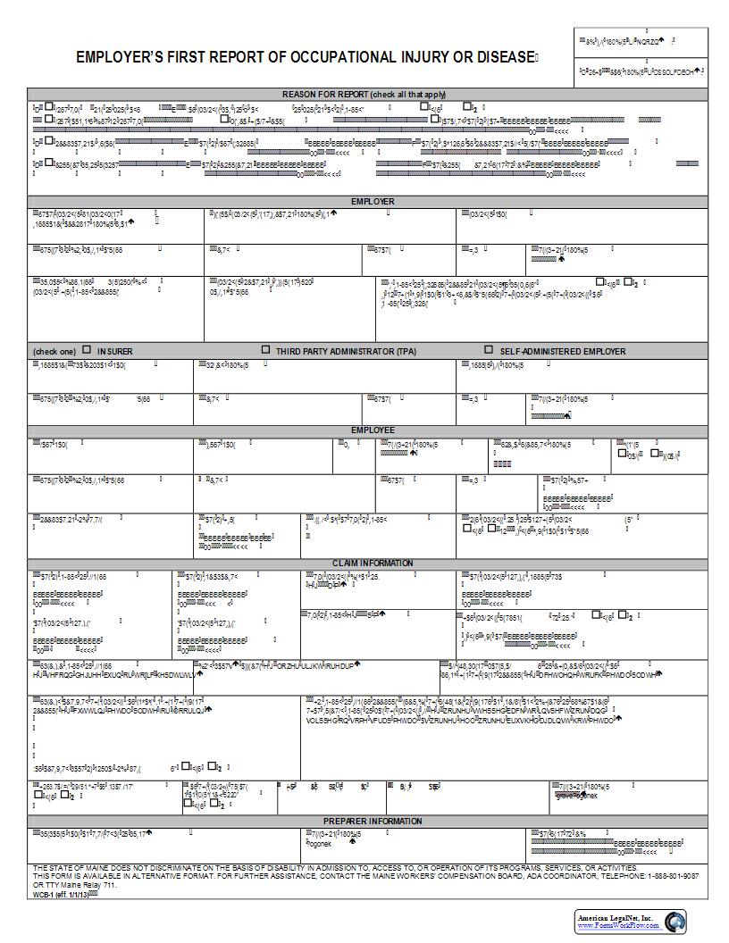 Employers First Report Of Occupational Injury Or Disease {WCB-1} | Pdf Fpdf Docx | Maine