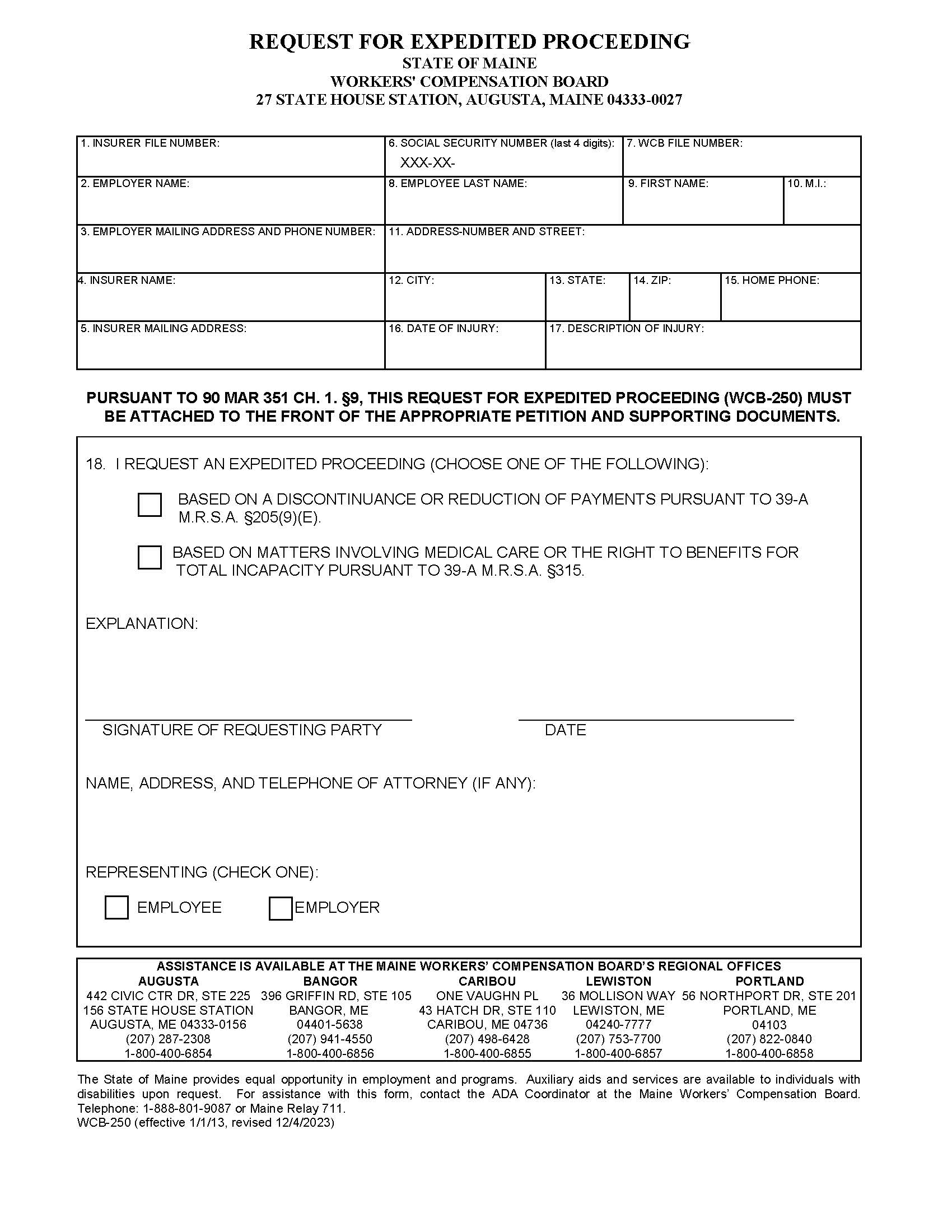 Request For Expedited Proceeding {WCB-250} | Pdf Fpdf Docx | Maine