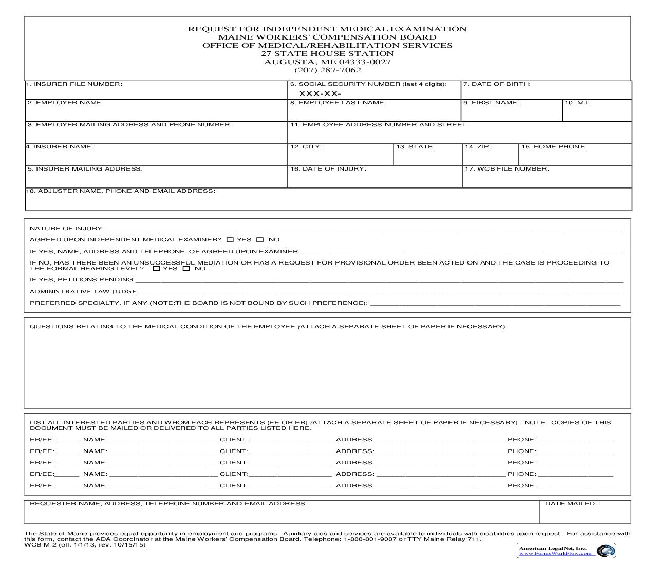 Request For Independent Medical Examination {M-2} | Pdf Fpdf Doc Docx | Maine