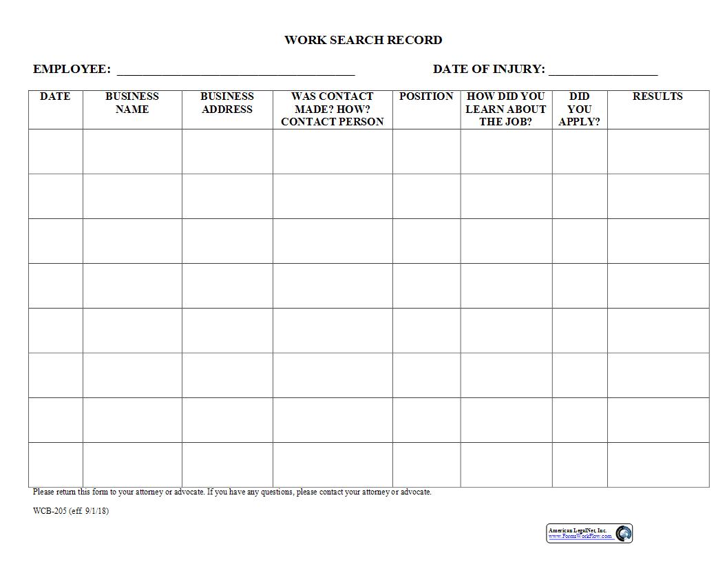 Work Search Record {WCB-205} | Pdf Fpdf Docx | Maine
