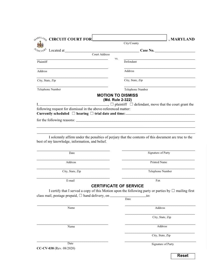 Motion To Dismiss {CC-CV-038} | Pdf Fpdf Docx | Maryland