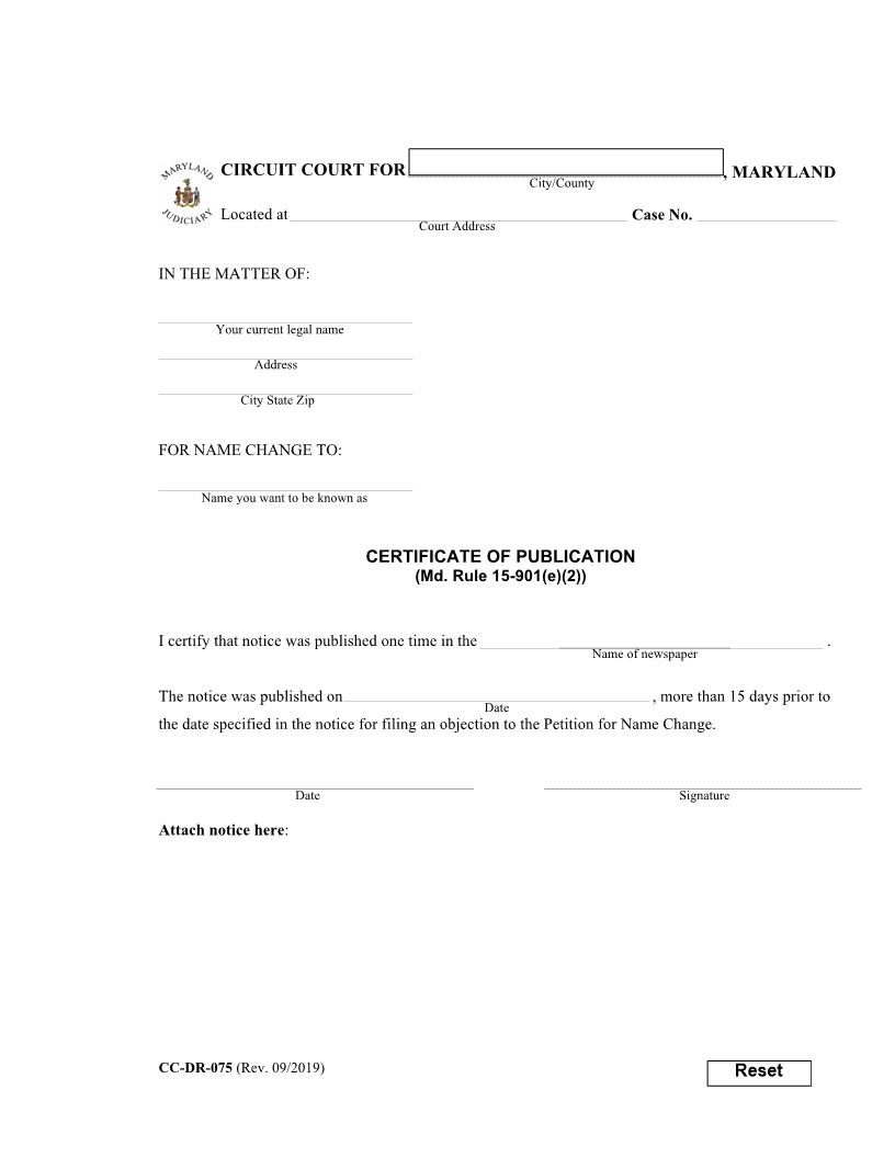 Certificate Of Publication {DR-75} | Pdf Fpdf Docx | Maryland