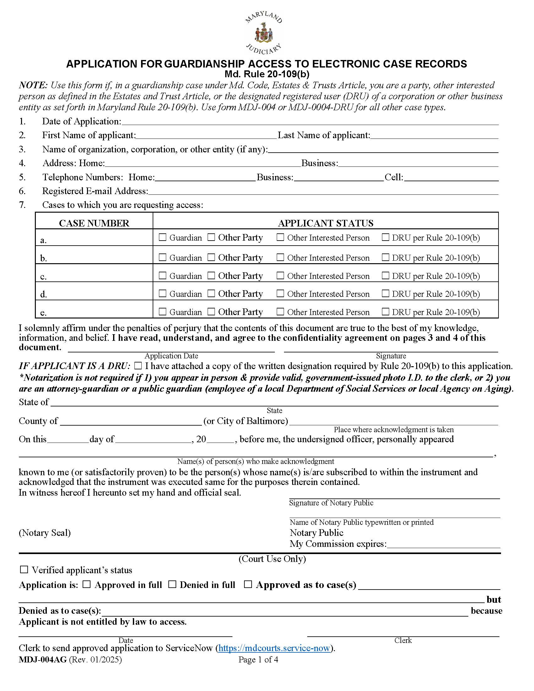 Attorney Public Guardians Application For Elevated Access To MDEC Cases {MDJ-004AG} | Pdf Fpdf Docx | Maryland