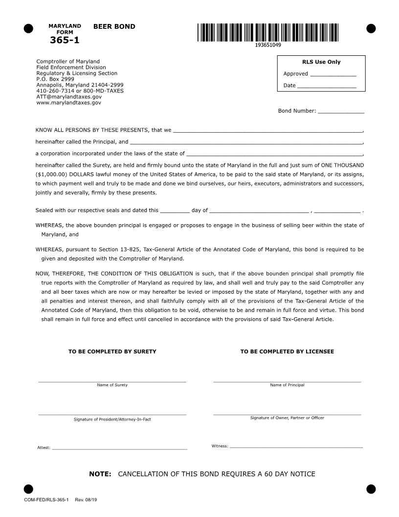 Beer Bond {365-1} | Pdf Fpdf Doc Docx | Maryland