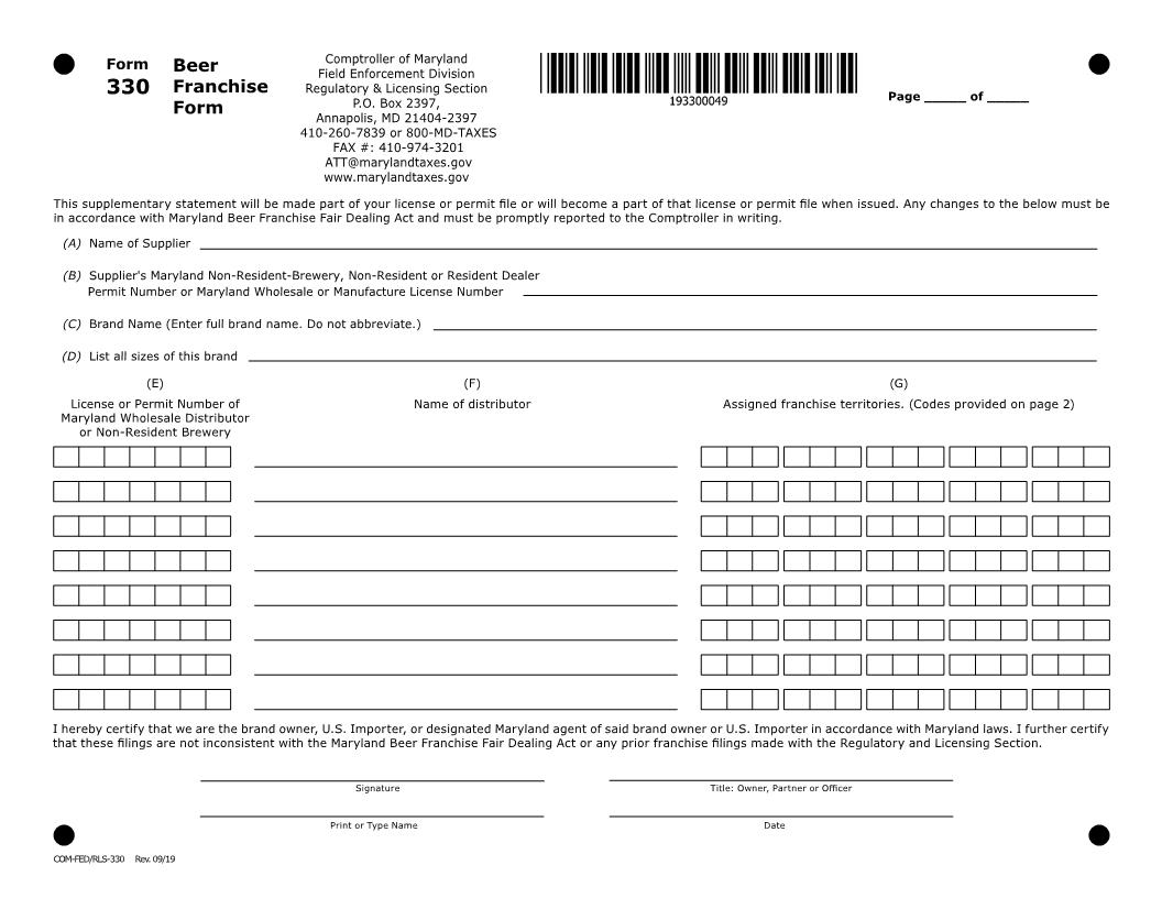 Beer Franchise Form {330} | Pdf Fpdf Docx | Maryland
