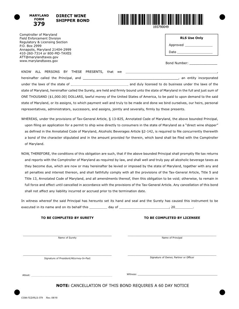 Direct Wine Shipper Bond {379} | Pdf Fpdf Doc Docx | Maryland
