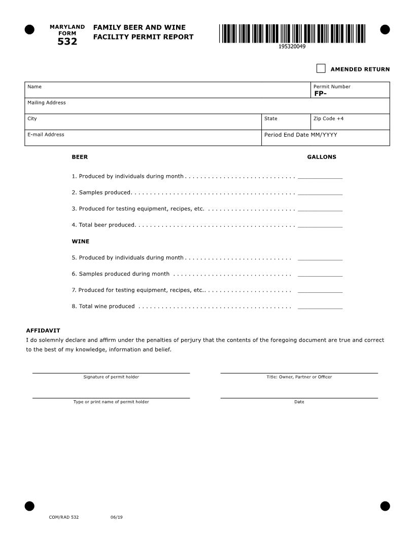 Family Beer And Wine Facility Permit Report {RAD-532} | Pdf Fpdf Doc Docx | Maryland