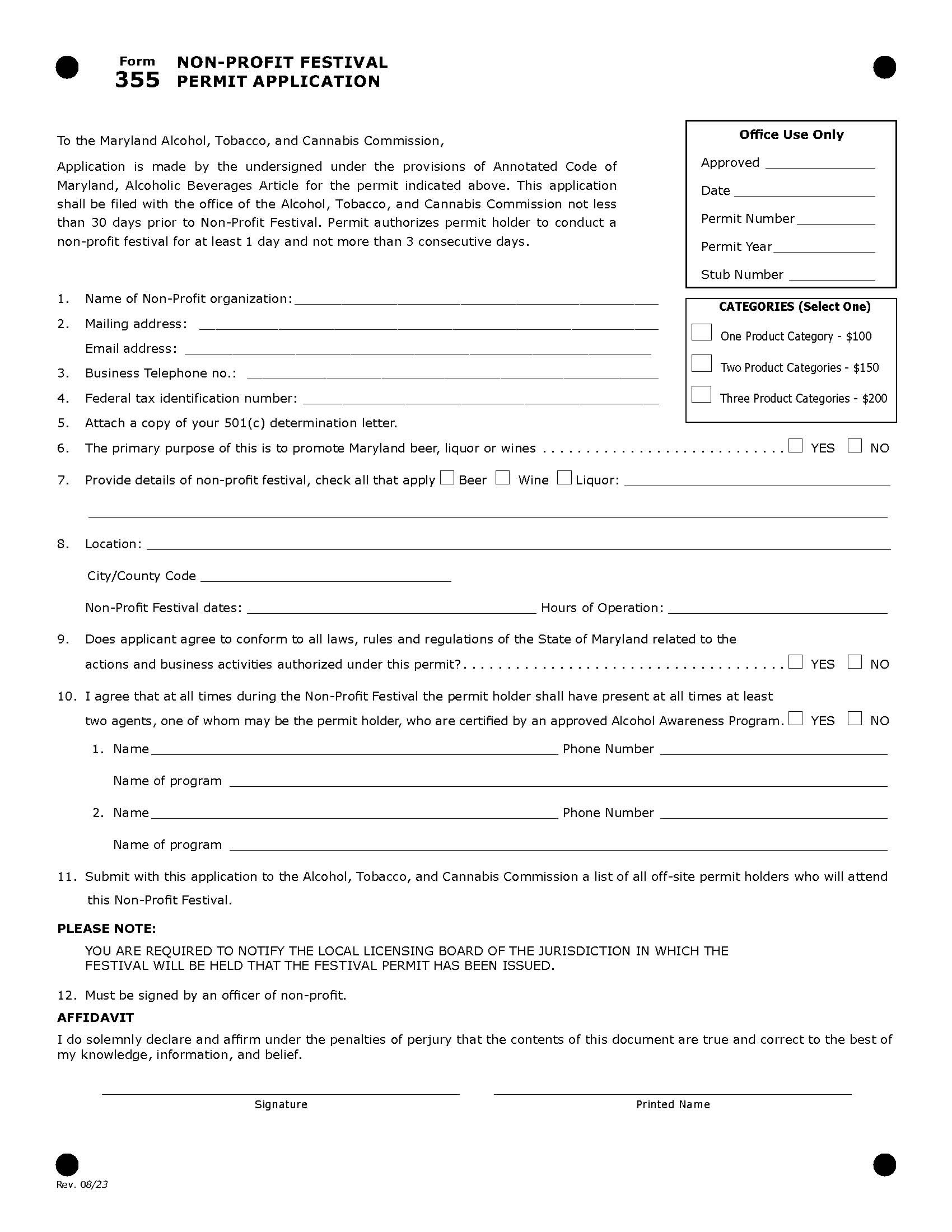 Non Profit Festival Application  Permit Application {355} | Pdf Fpdf Doc Docx | Maryland