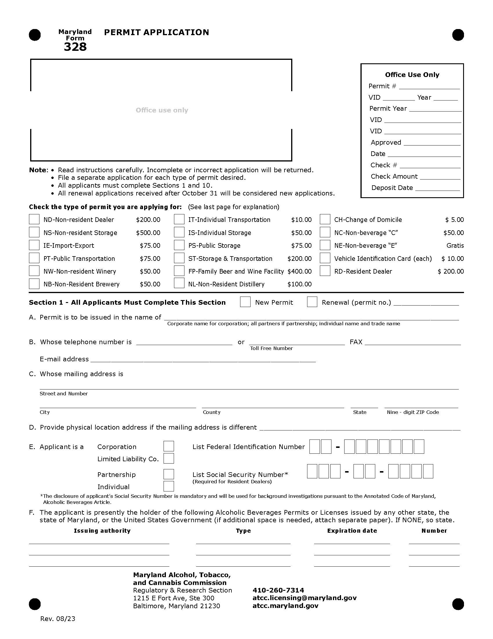 Permit Application {328} | Pdf Fpdf Doc Docx | Maryland