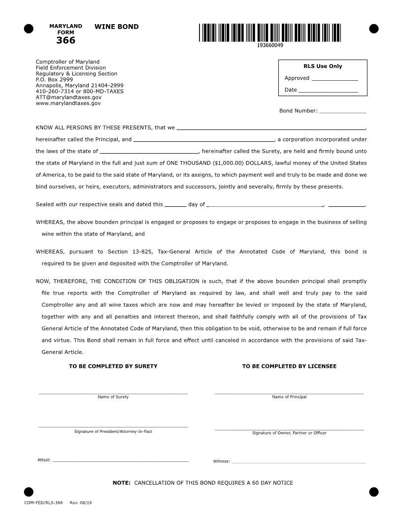 Wine Bond {366} | Pdf Fpdf Doc Docx | Maryland