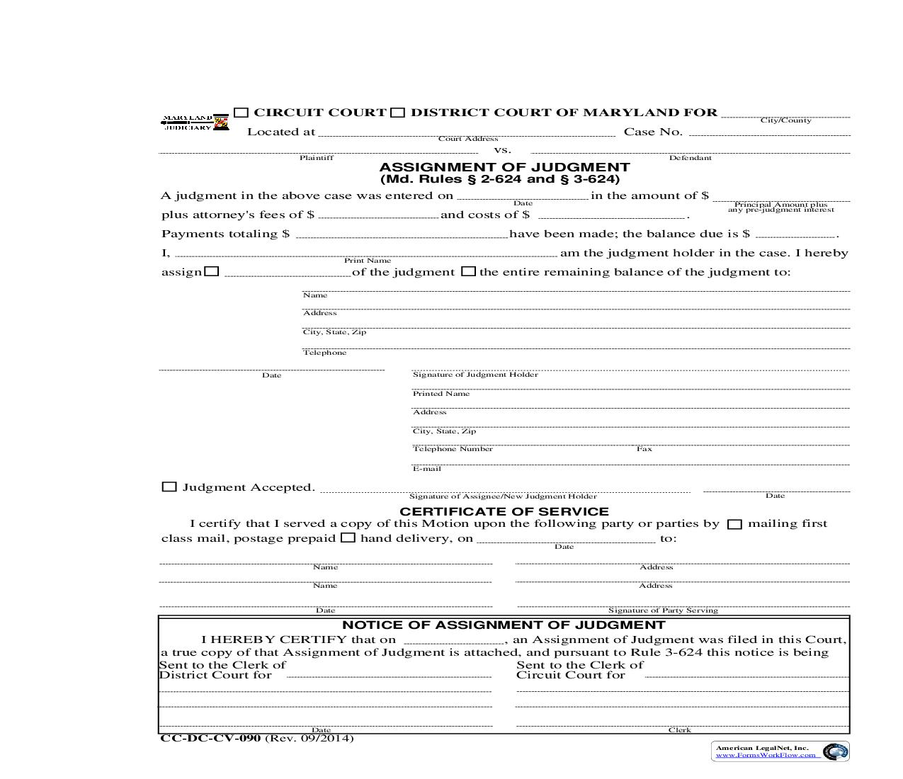 Assignment Of Judgment {DC-CV 90} | Pdf Fpdf Doc Docx | Maryland