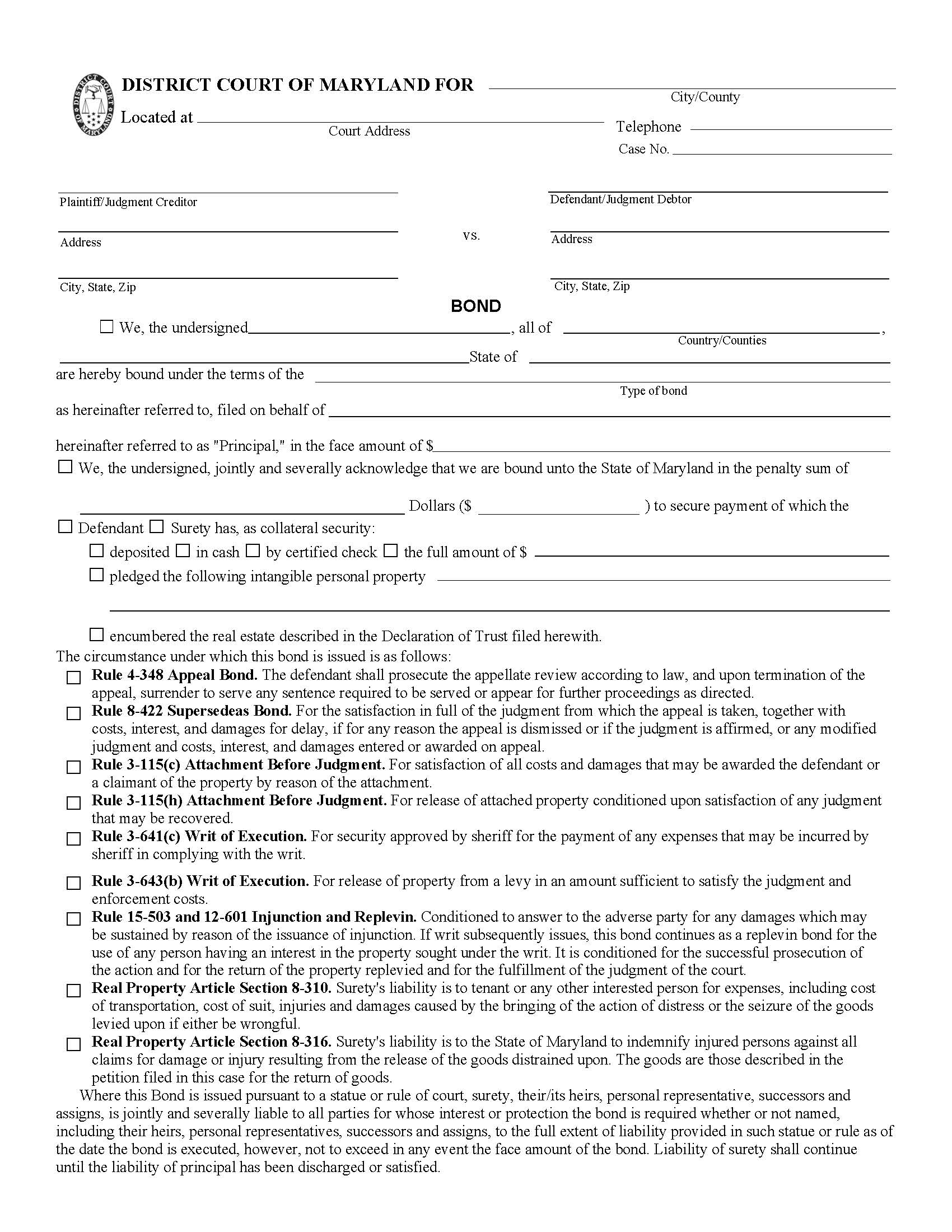Bond {DC-CV 39} | Pdf Fpdf Doc Docx | Maryland