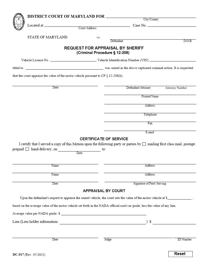 Notice Of Appeal {DC-CR 17} | Pdf Fpdf Doc Docx | Maryland