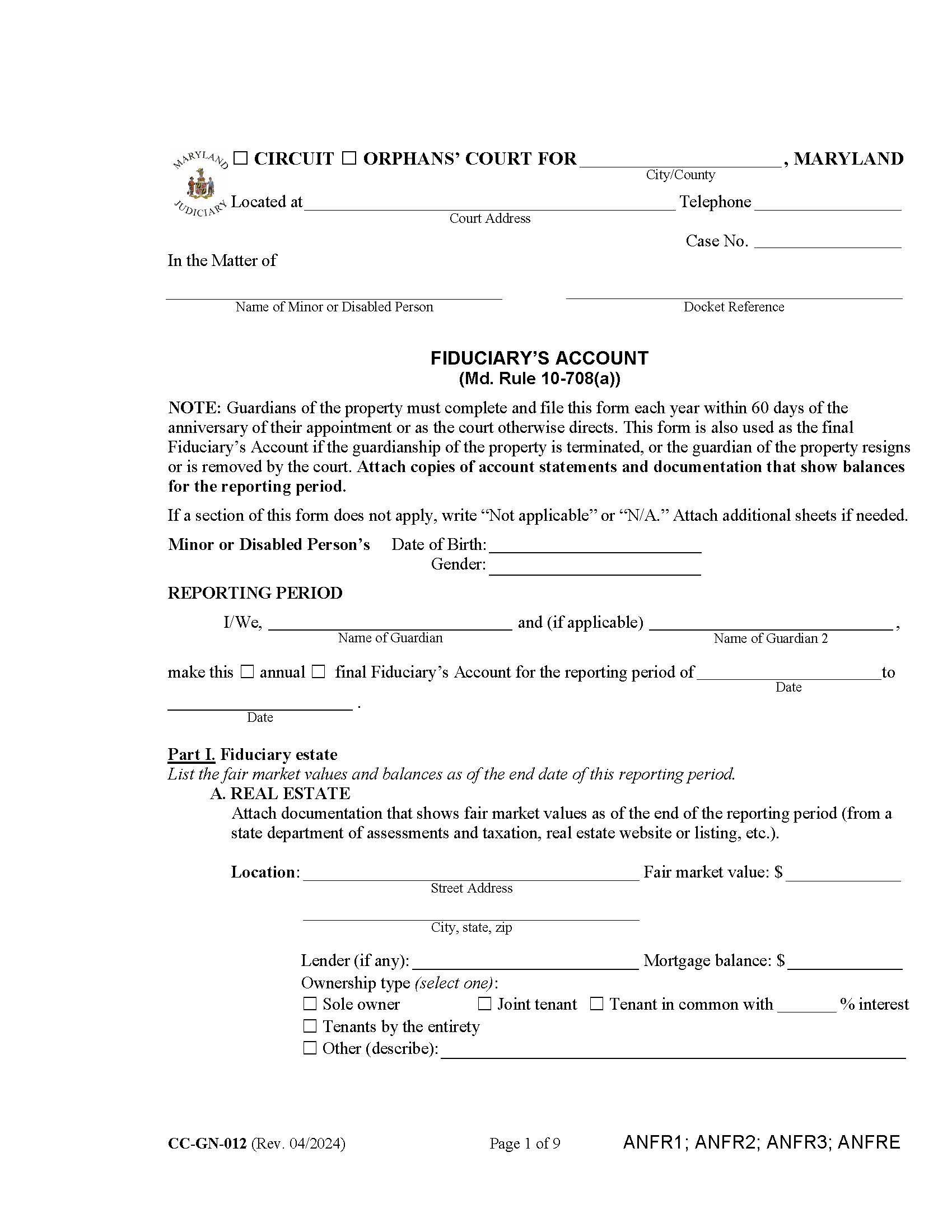 Fiduciarys Account {CC-GN-012} | Pdf Fpdf Docx | Maryland