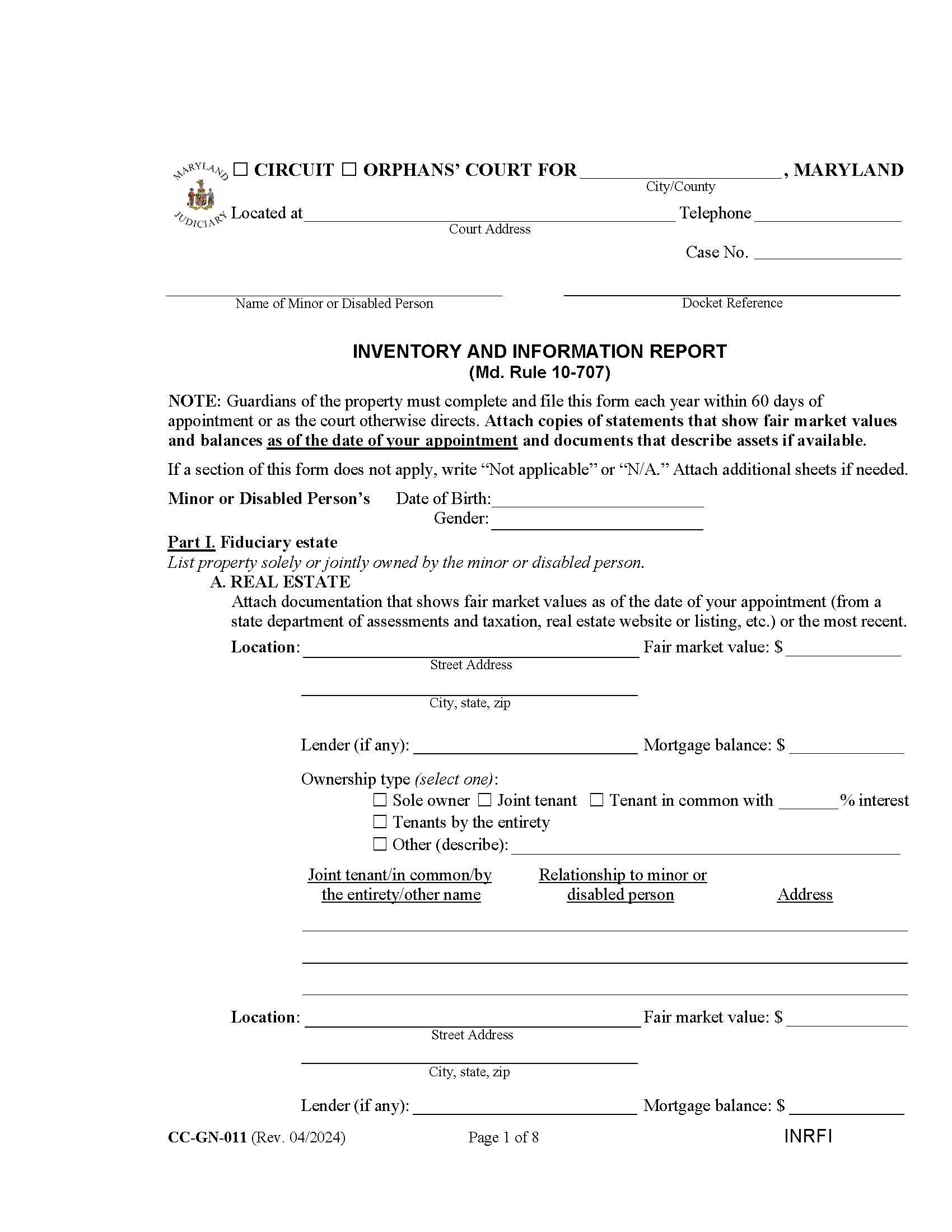 Inventory Rule 10-707a {CC-GN-011} | Pdf Fpdf Docx | Maryland