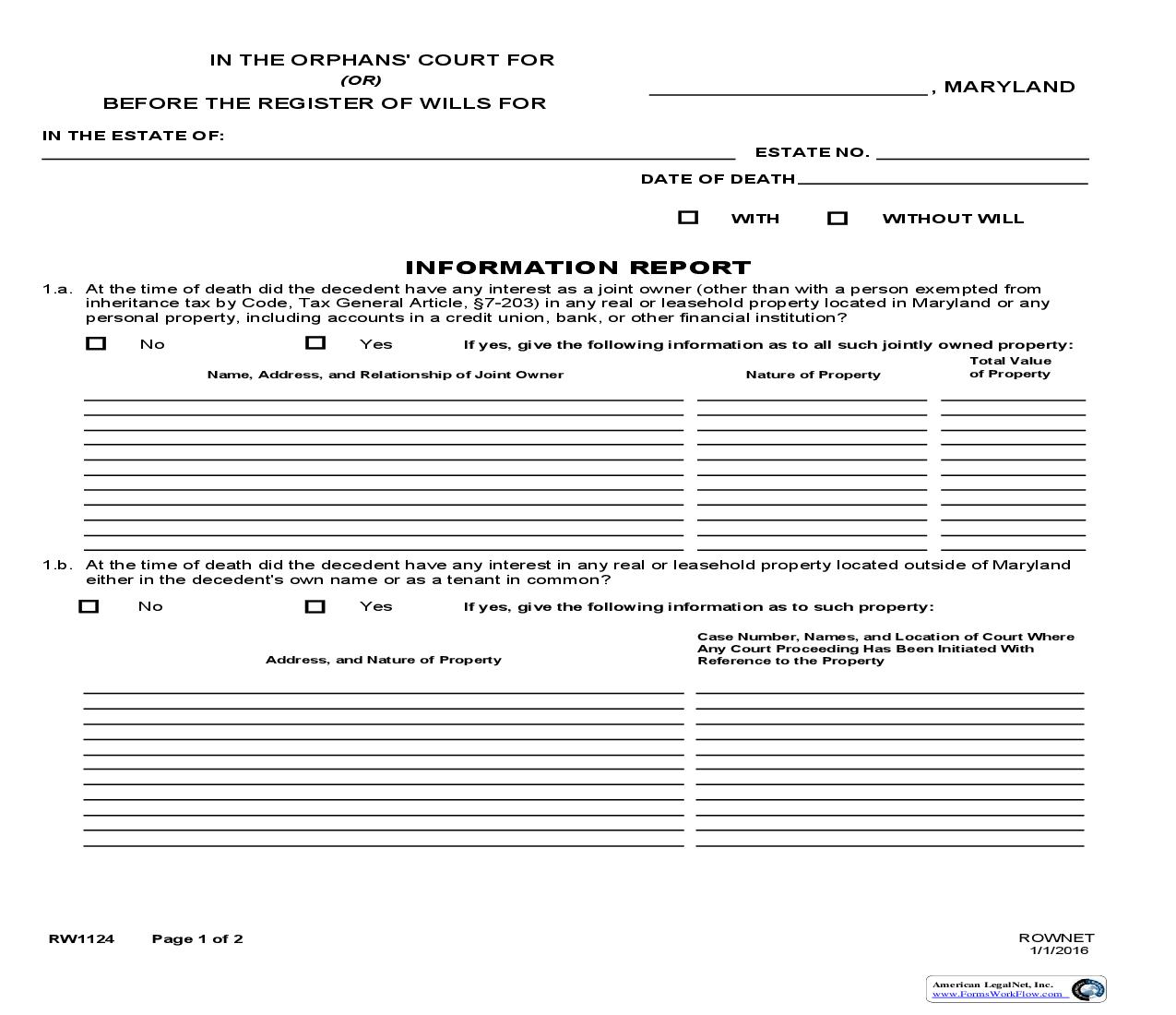 Information Report {RW 1124} | Pdf Fpdf Doc Docx | Maryland