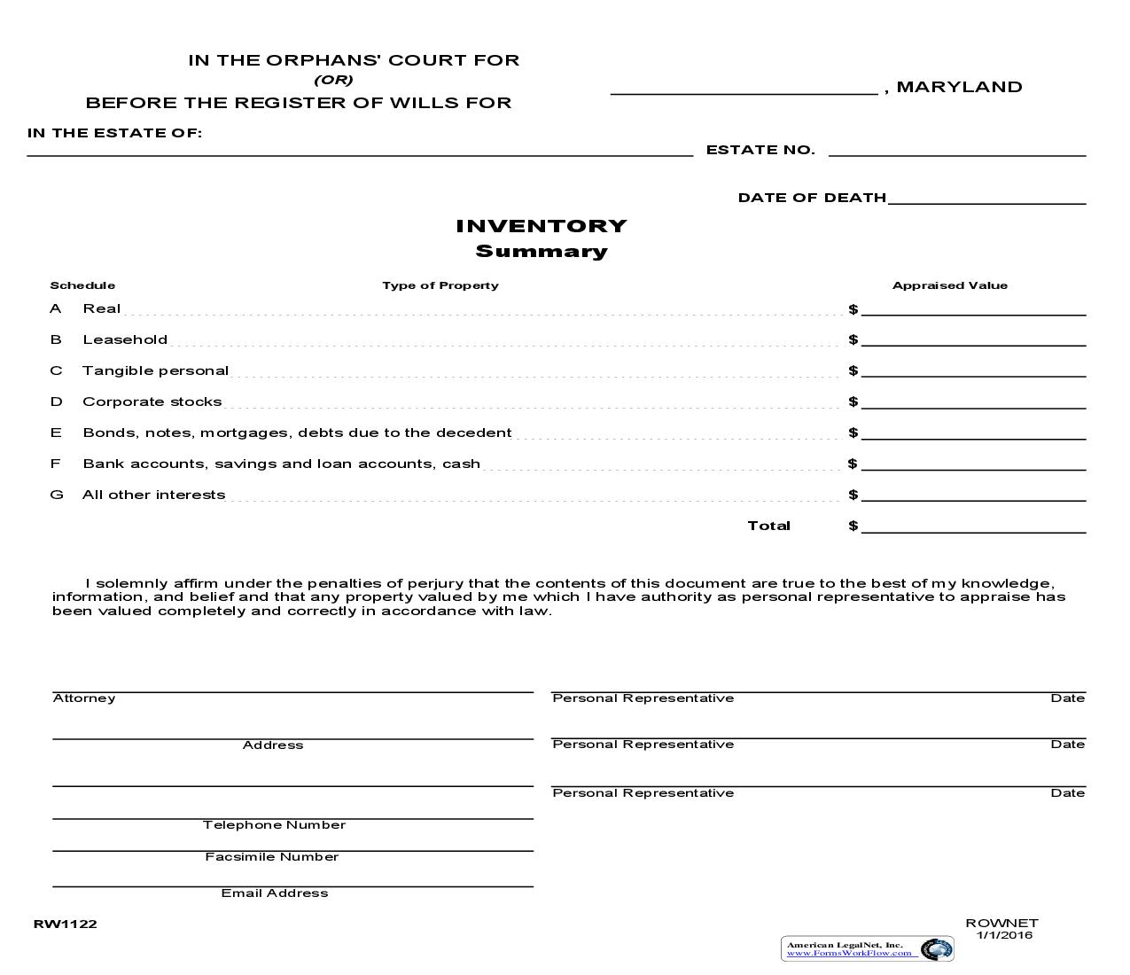 Inventory Summary {RW 1122} | Pdf Fpdf Doc Docx | Maryland