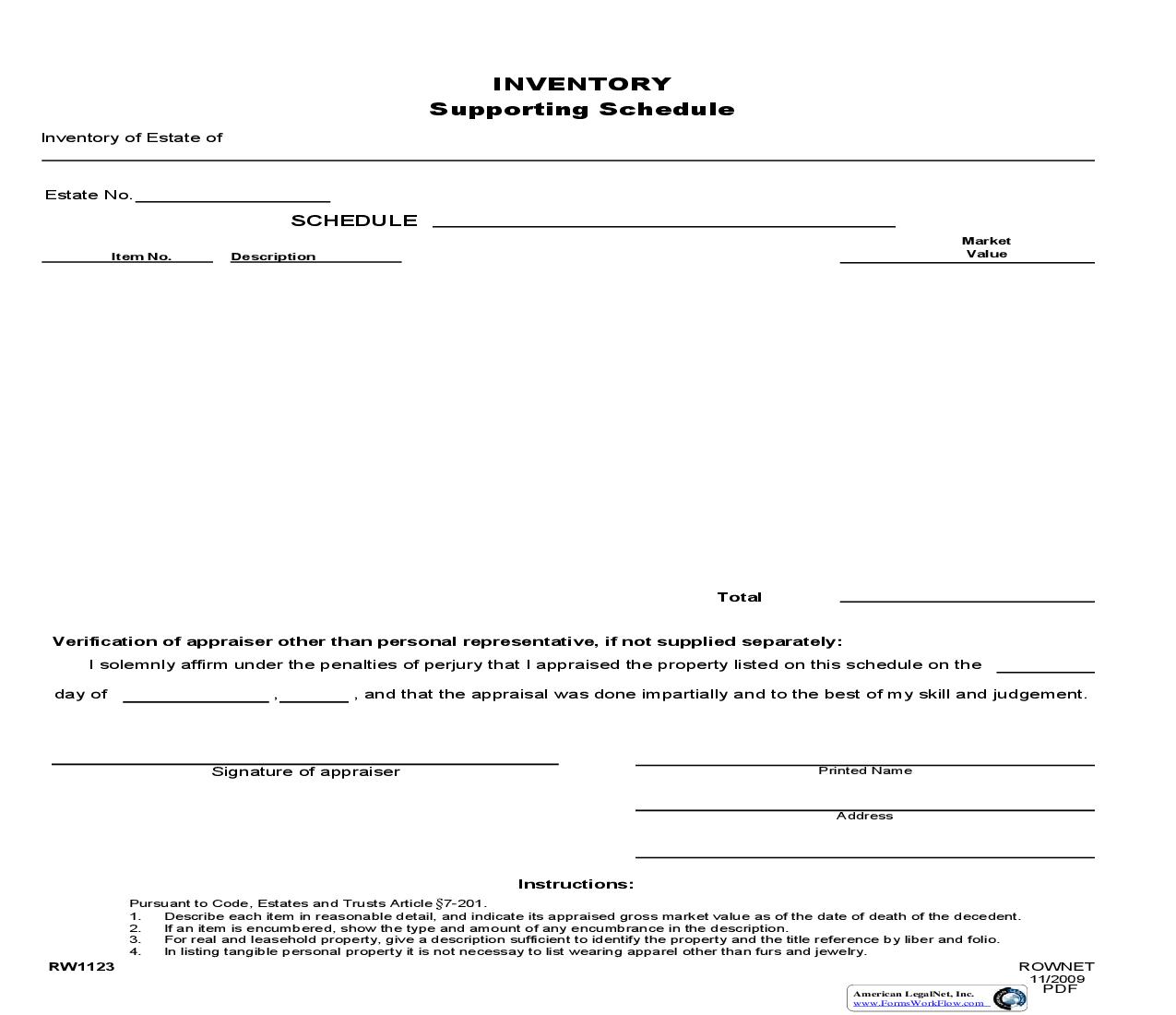 Inventory Supporting Schedule {RW 1123} | Pdf Fpdf Doc Docx | Maryland