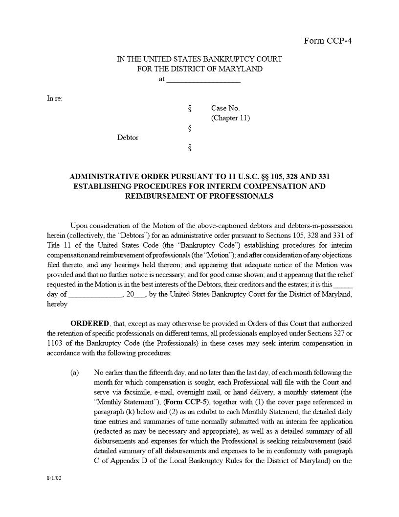 Administrative Order For Interim Compensation And Reimbursement {CCP-4} | Pdf Fpdf Docx | Maryland