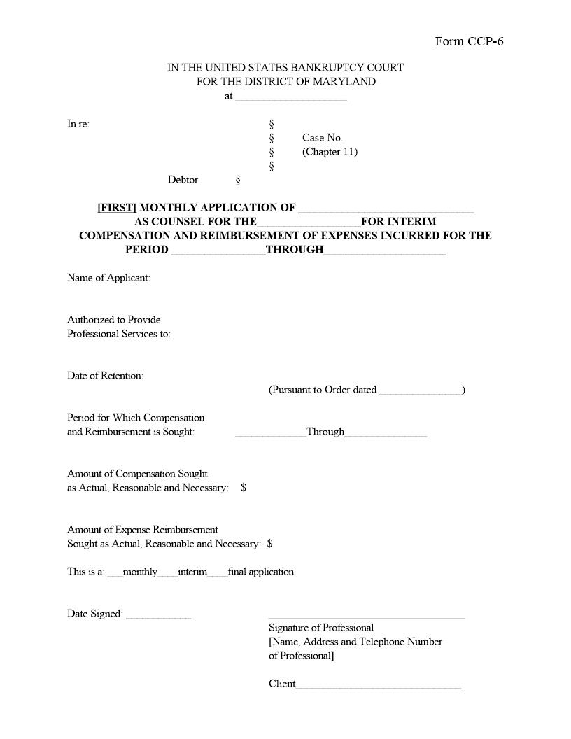 Application  Of Counsel For Interim Compensation {CCP-6} | Pdf Fpdf Docx | Maryland