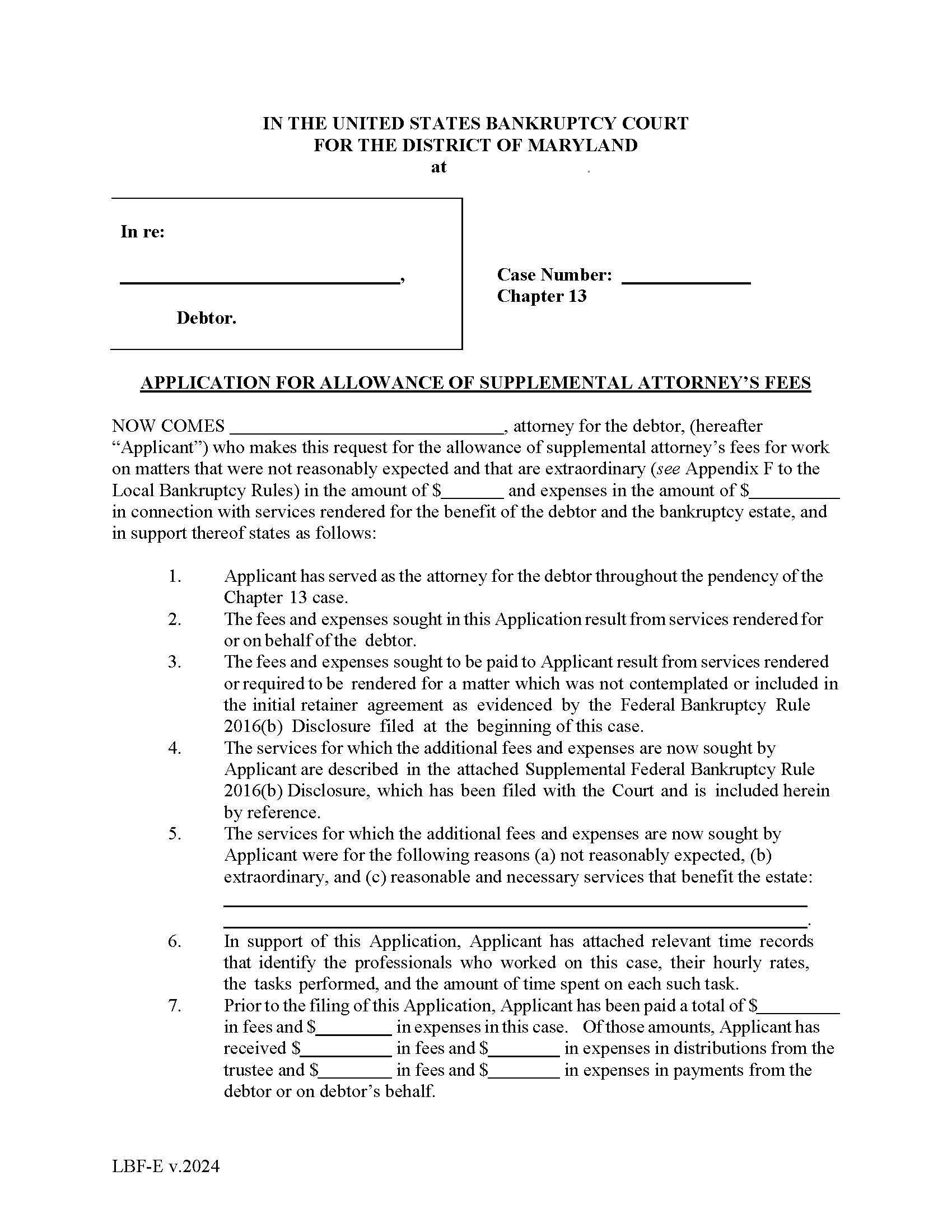 Application For Supplemental Allowance Of Attorneys Fees {LBF E} | Pdf Fpdf Doc Docx | Maryland