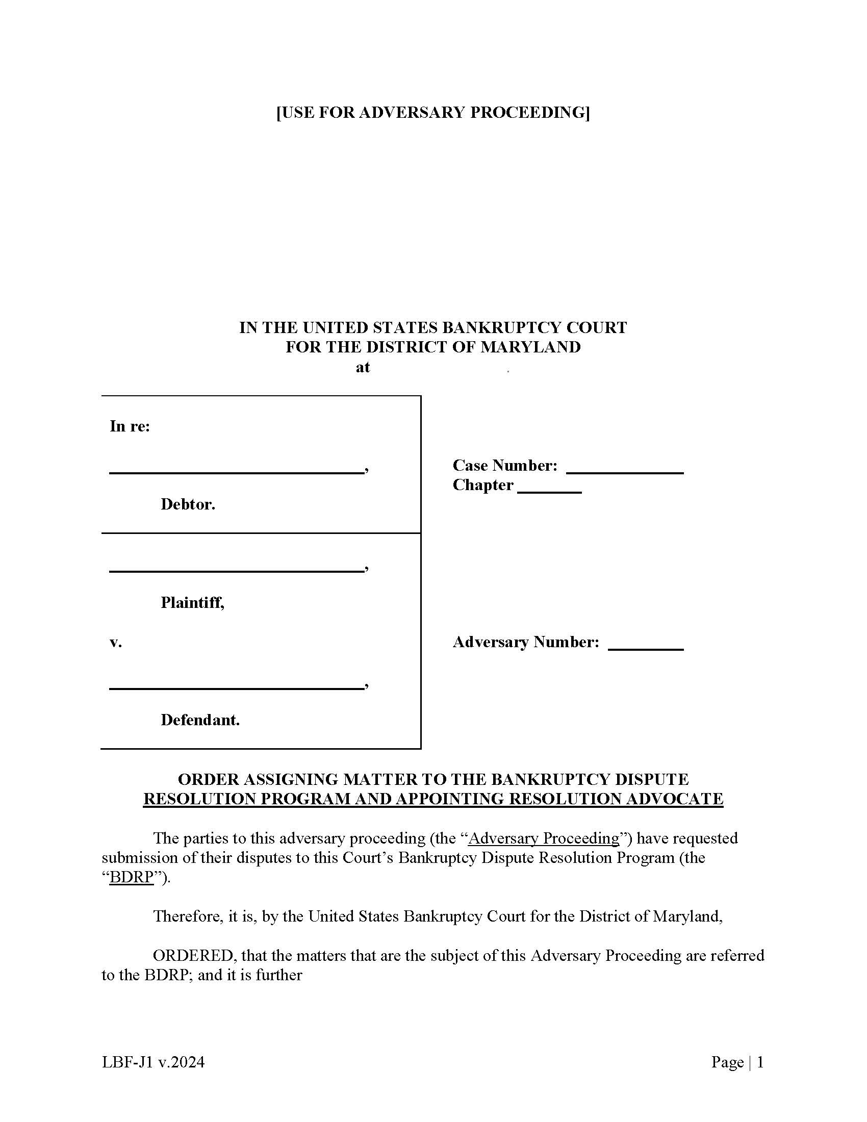 Application To Serve On Bankruptcy Dispute Resolution Program Panel {LBF J-1} | Pdf Fpdf Doc Docx | Maryland