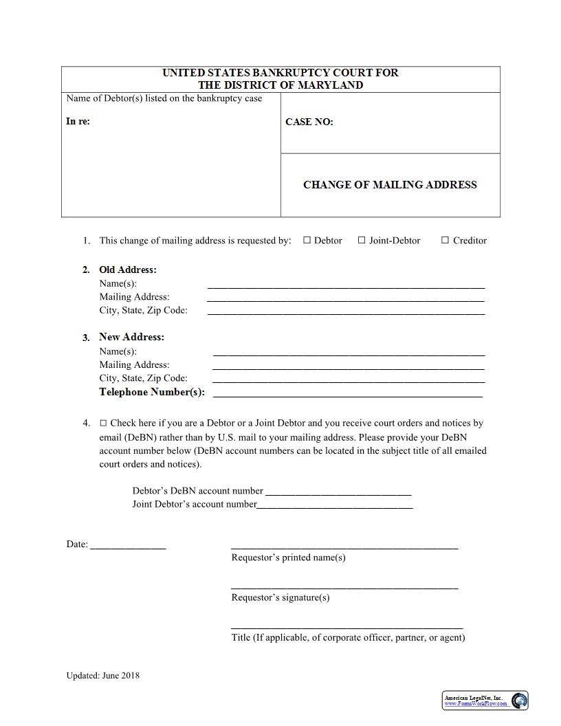 Change Of Mailing Address | Pdf Fpdf Docx | Maryland